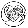 Custom continuous line drawing of a family forming a heart shape, paired with bespoke personalized poetry.