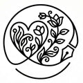 Continuous line art of a heart intertwined with leaves and flowers for a custom plant and garden tribute gift.